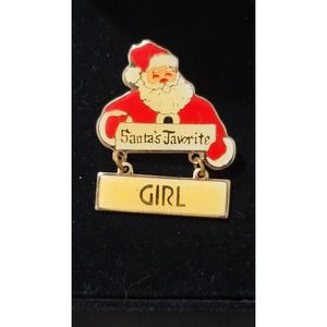 Vtg 1980 Santa's Favorite GIRL Brooch Pin CHRISTmas